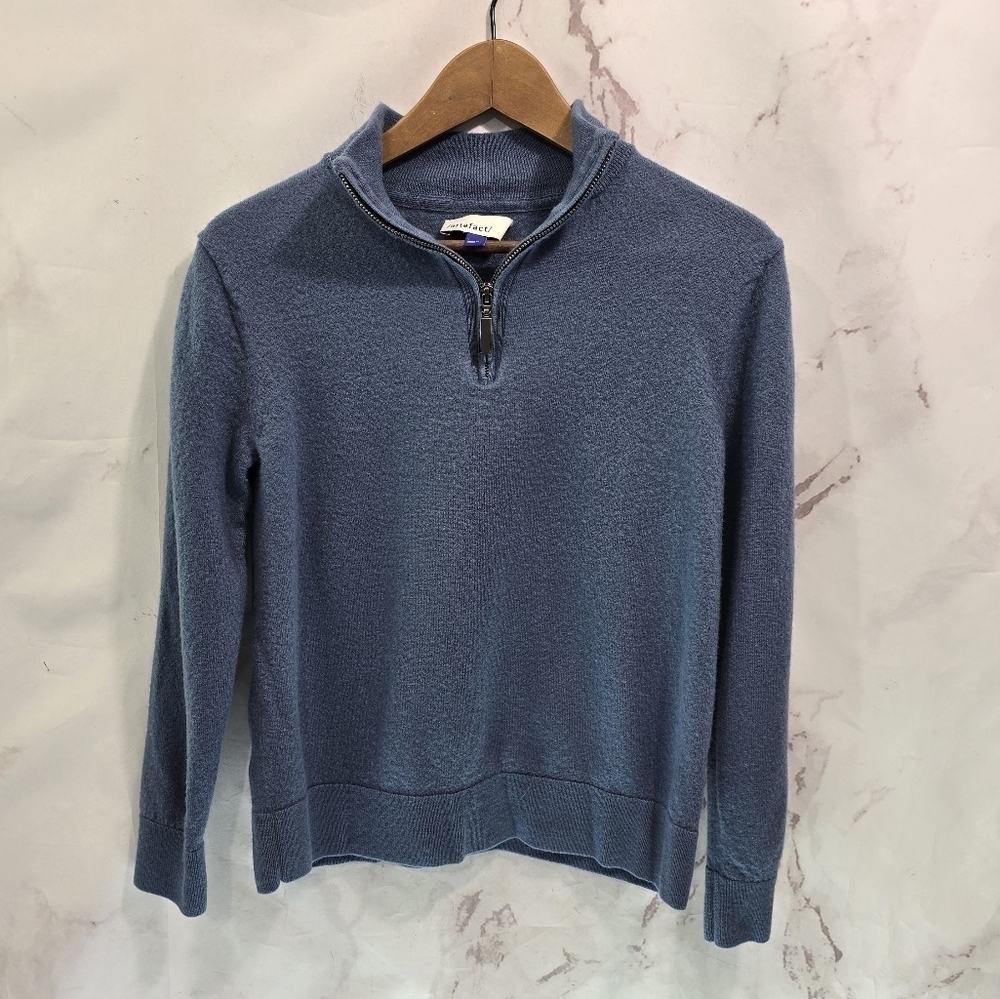 Artefact Sweater Womens Small Blue Merino Wool Half Zip Pullover Bering Sea